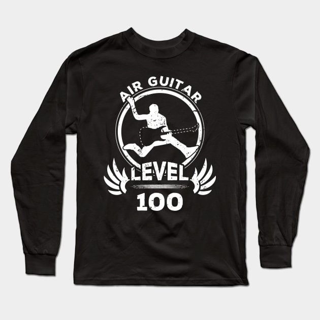 Level 100 Air Guitarist Funny Musician Gift Long Sleeve T-Shirt by atomguy